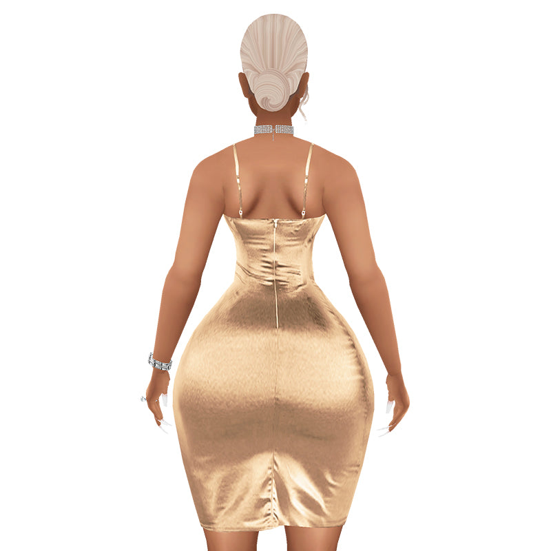 Trophy Wife Satin Dress - Gold