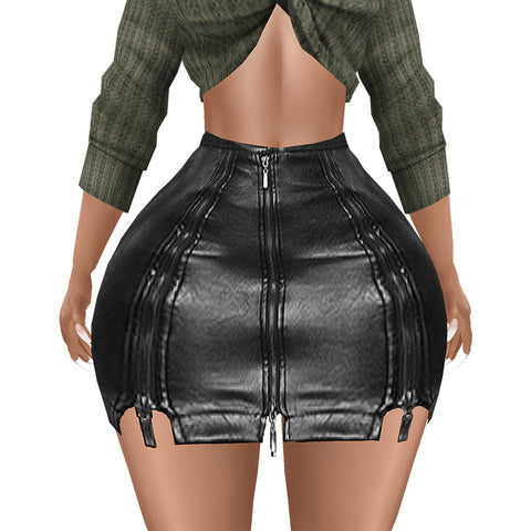 Zipper Leather Mini Skirt