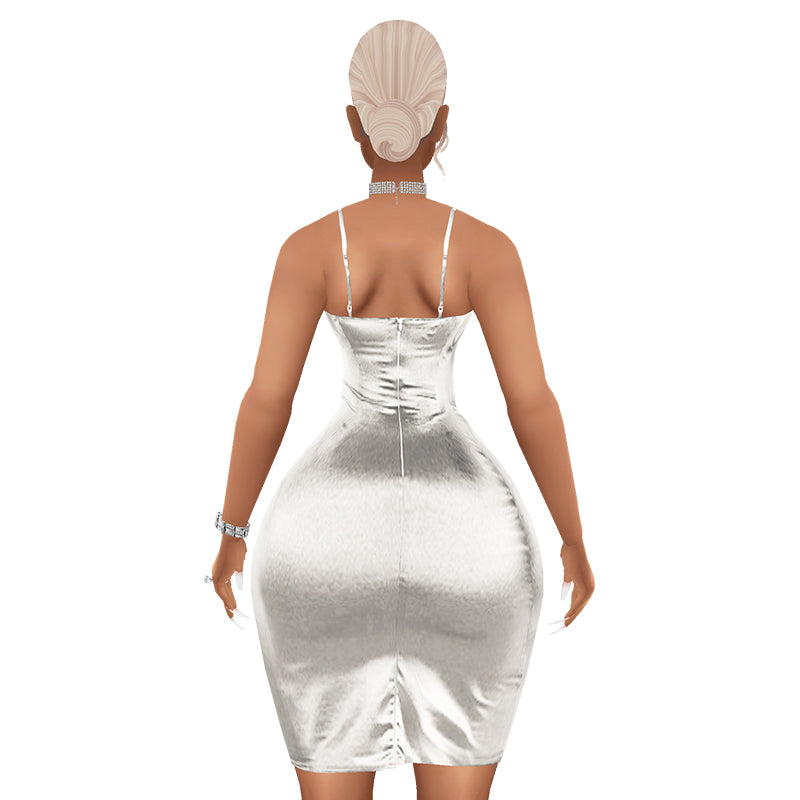 Trophy Wife Satin Dress - Silver